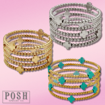 Beads and cross charm stack bracelet
