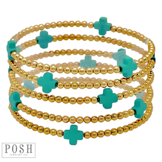 Beads and cross charm stack bracelet