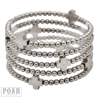 Beads and cross charm stack bracelet
