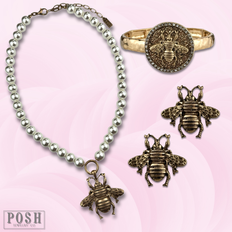 Gold bee post earring
