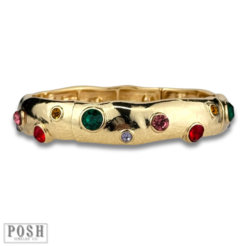 Multi-color rhinestone cuff bracelet
