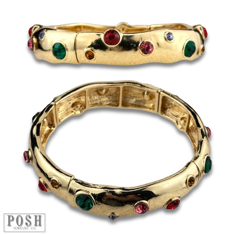 Multi-color rhinestone cuff bracelet