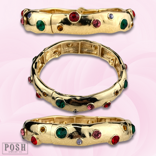 Multi-color rhinestone cuff bracelet
