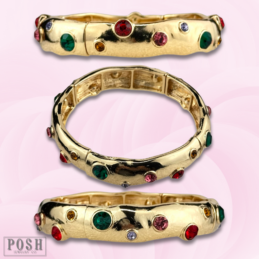 Multi-color rhinestone cuff bracelet
