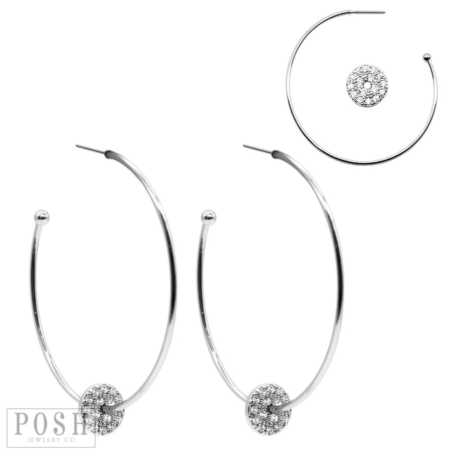 Hoop earring with rhinestone circle charm, last call