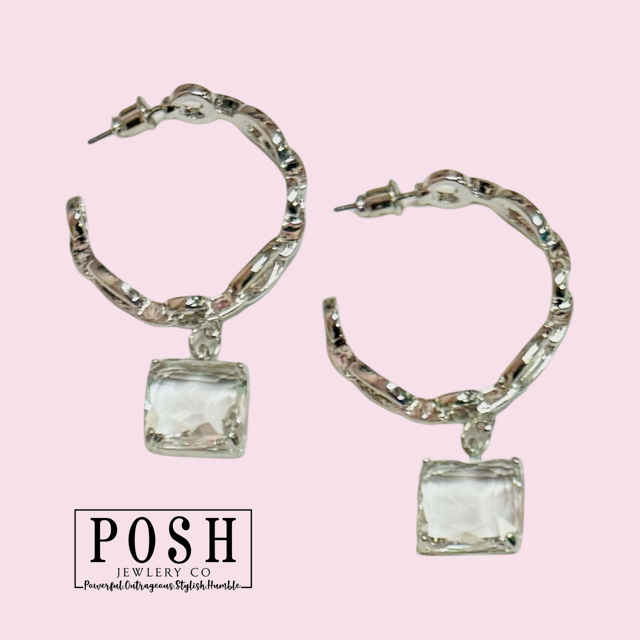 Chain link hoop and stone earring, last call