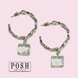 Chain link hoop and stone earring, last call