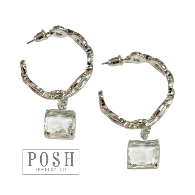 Chain link hoop and stone earring, last call