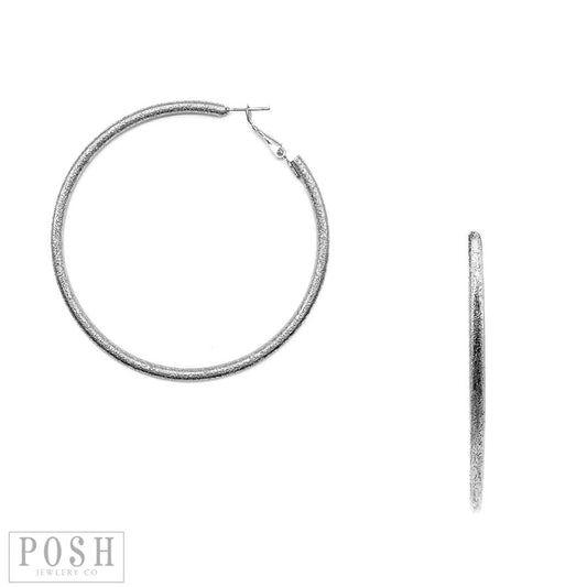 Large textured silver hoop earring, last call