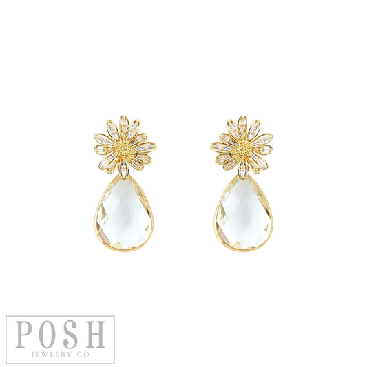 Rhinestone flower earring with clear drop, last call