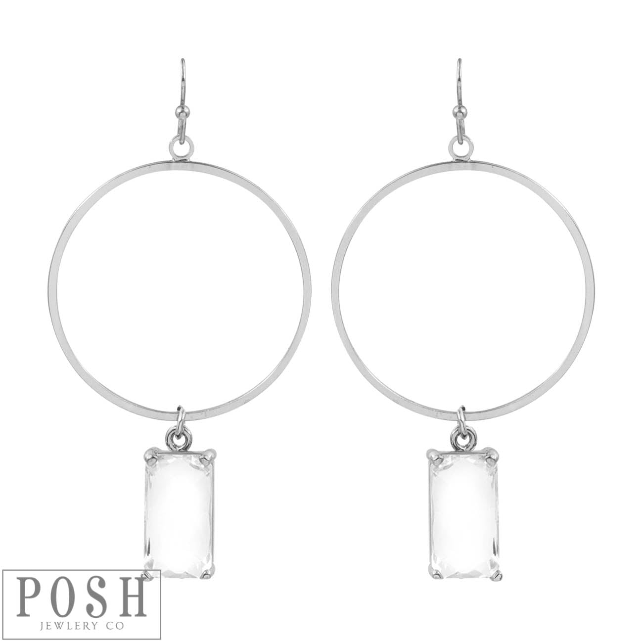 Silver earring with clear rhinestone charm, last call