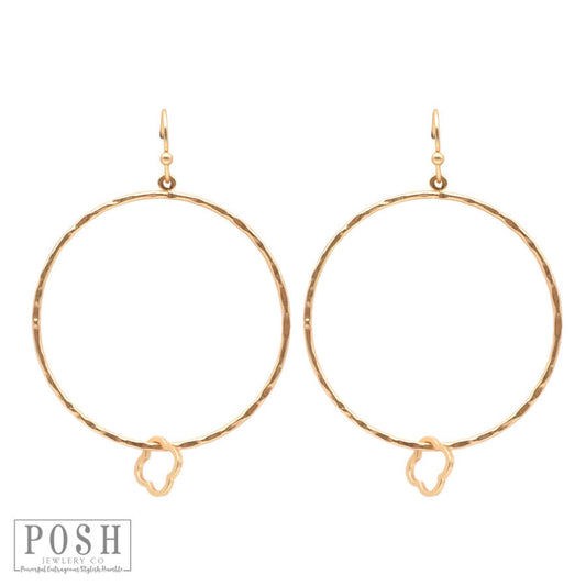 Hammered earring with floating clover charm, last call
