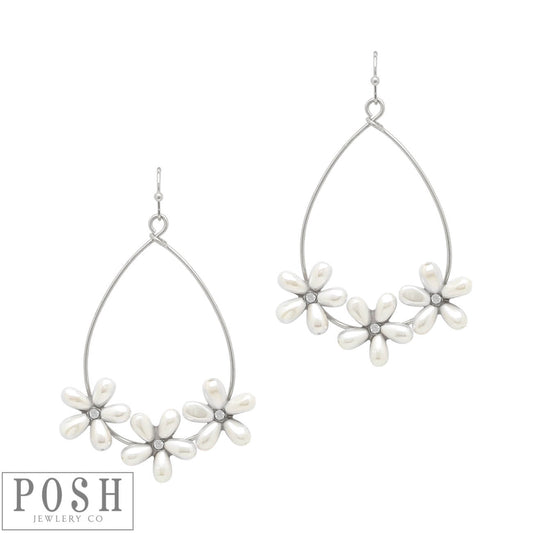 Teardrop earring with pearl flowers, last call