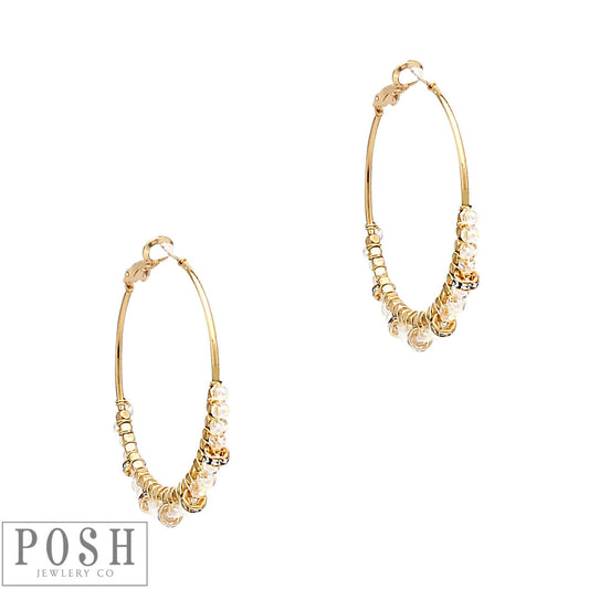 Clear bead and rhinestone rondelle wrapped hoop earring, last call