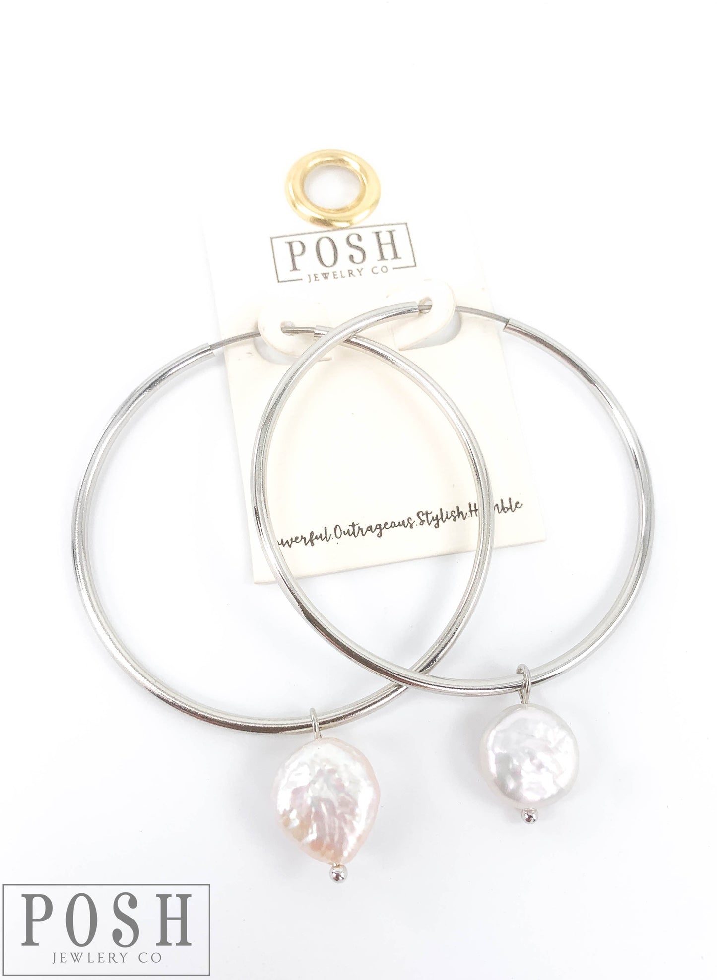 Coin pearl on hoop earring, last call