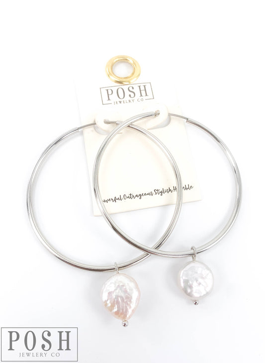 Coin pearl on hoop earring, last call