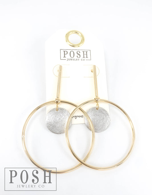 Gold bar and silver disc earring, last call