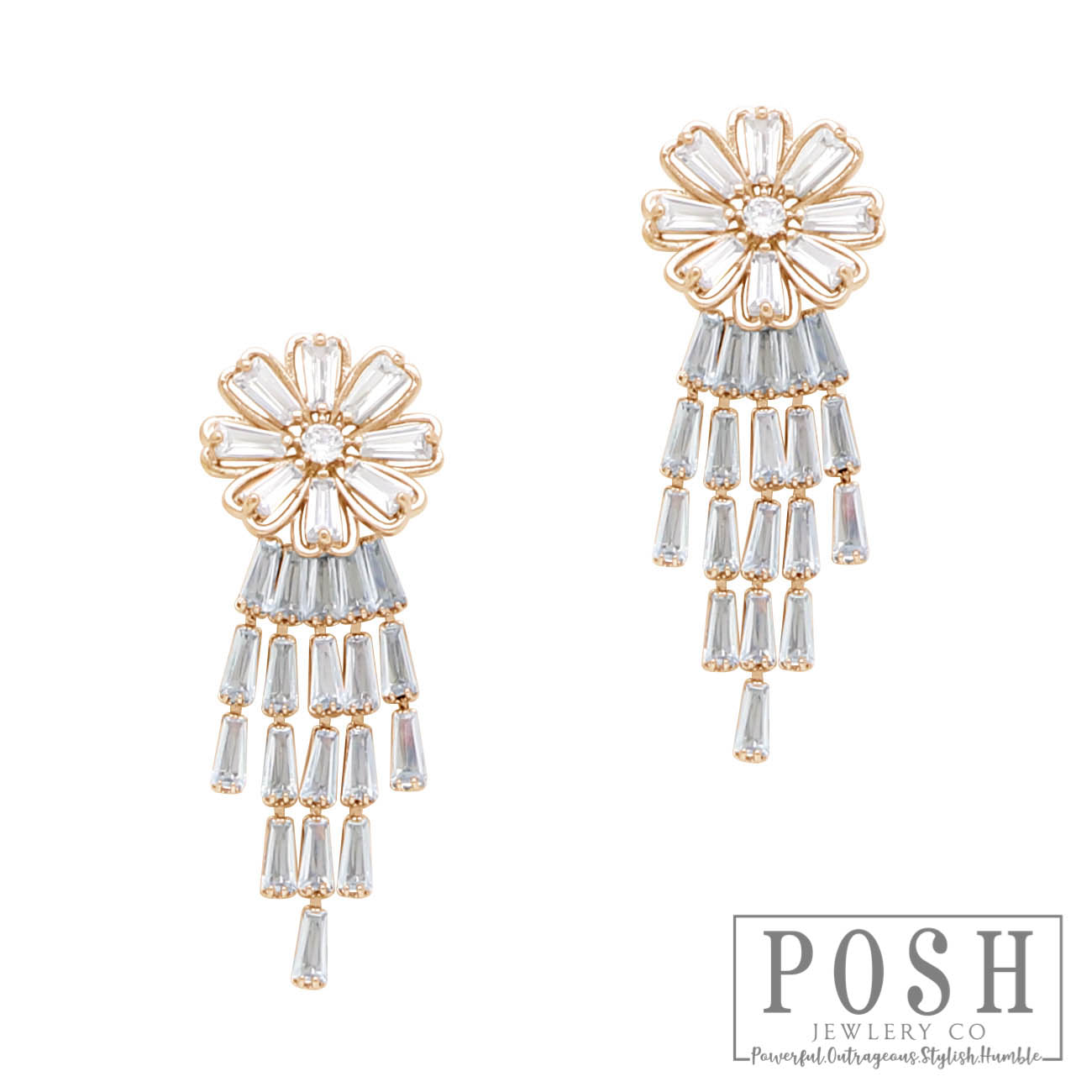 Rhinestone flower and fringe earring, last call