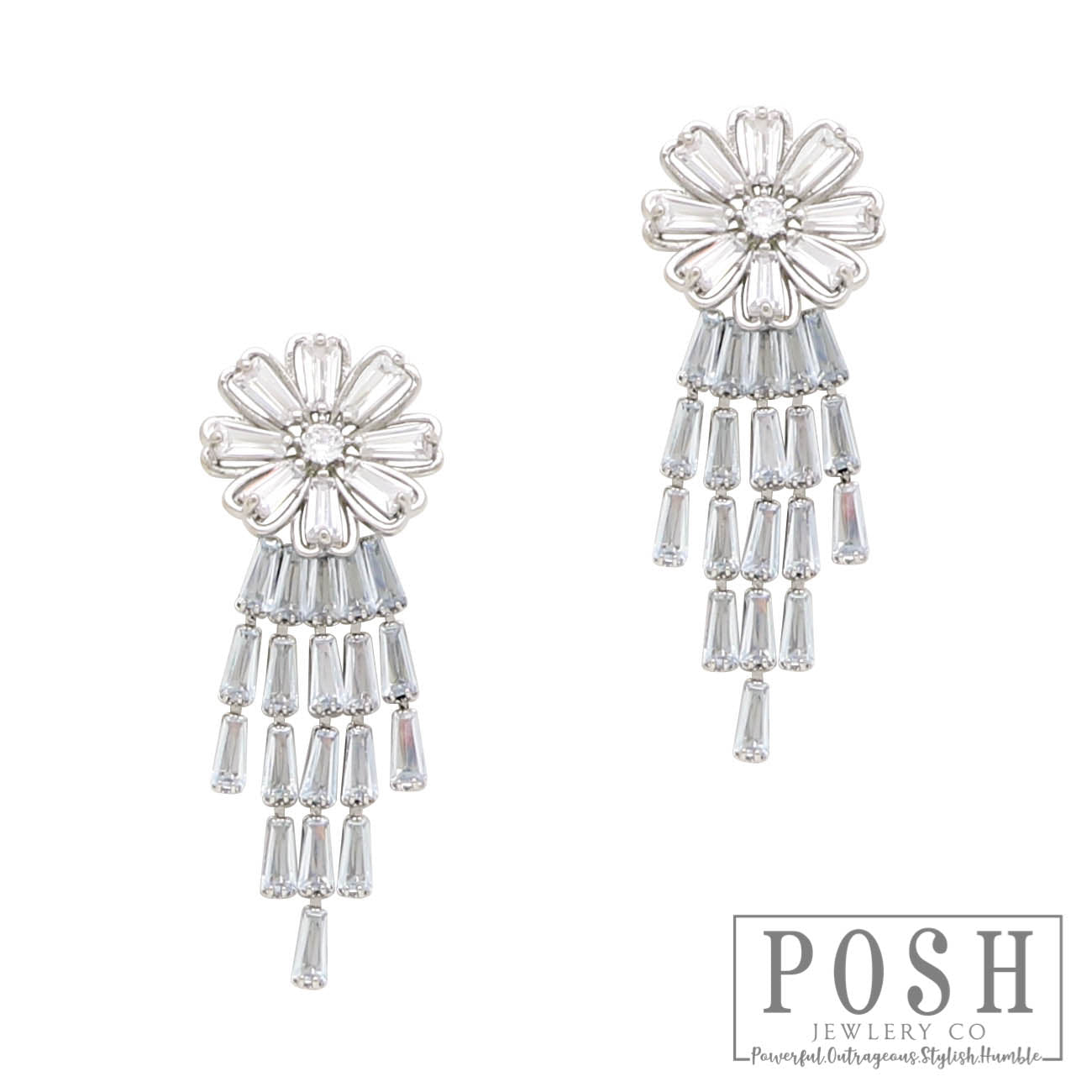 Rhinestone flower and fringe earring, last call