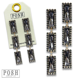 Triple rectangle rhinestone dangle earring