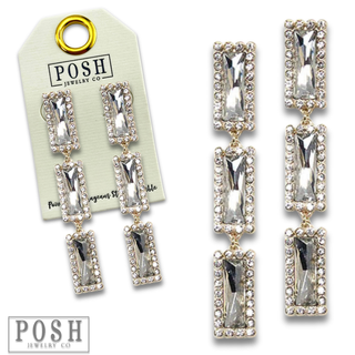 Triple rectangle rhinestone dangle earring