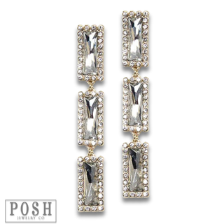 Triple rectangle rhinestone dangle earring