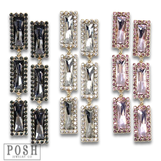 Triple rectangle rhinestone dangle earring