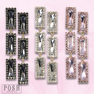 Triple rectangle rhinestone dangle earring
