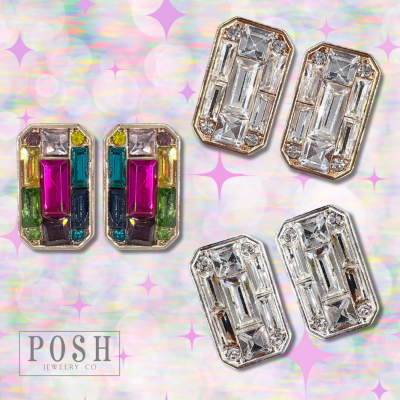 Rectangle rhinestones stud earring, last call