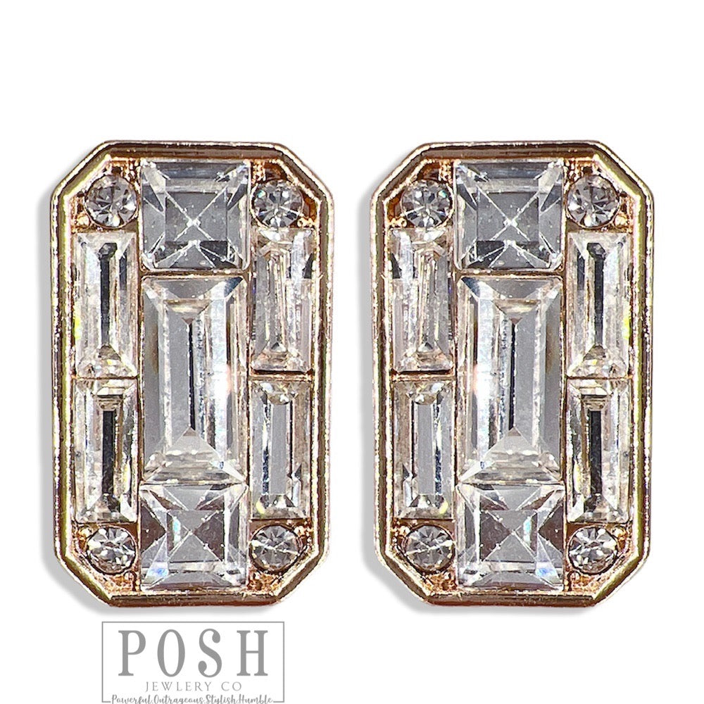 Rectangle rhinestones stud earring, last call