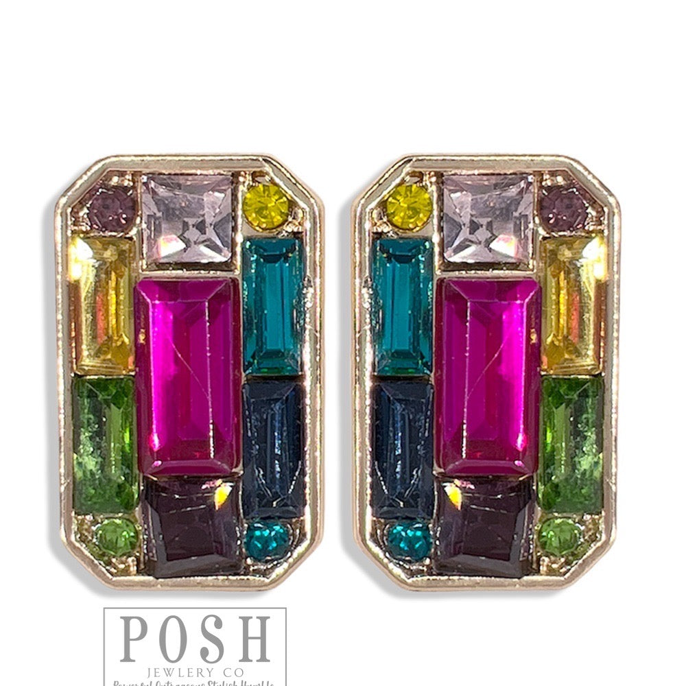 Rectangle rhinestones stud earring, last call