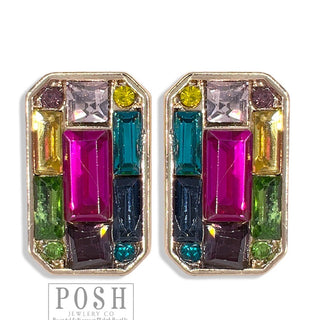 Rectangle rhinestones stud earring, last call