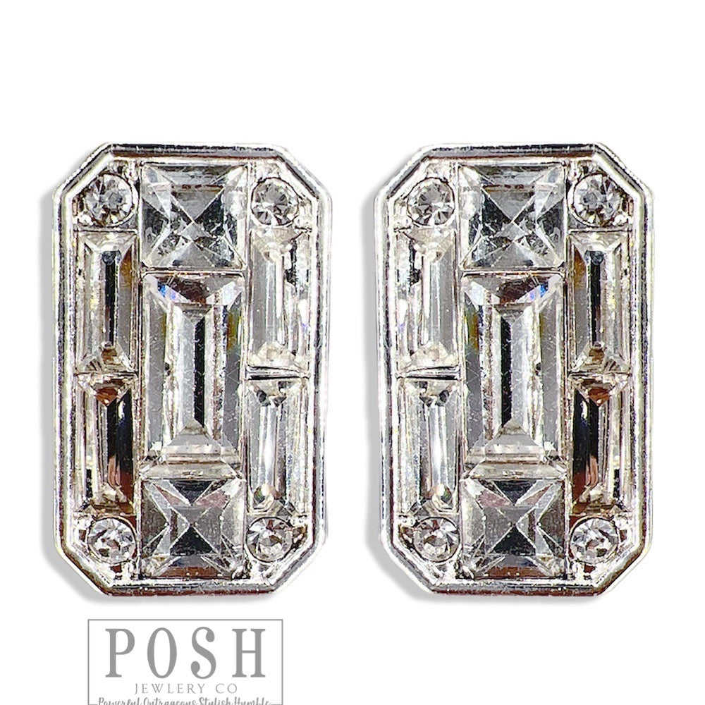 Rectangle rhinestones stud earring, last call