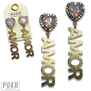Pink opal heart and Amor charm earring