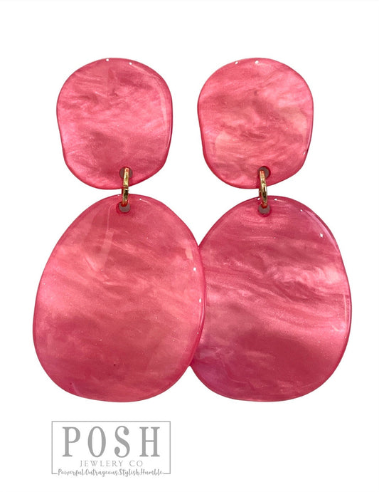 Fuchsia acrylic double oval earring, last call