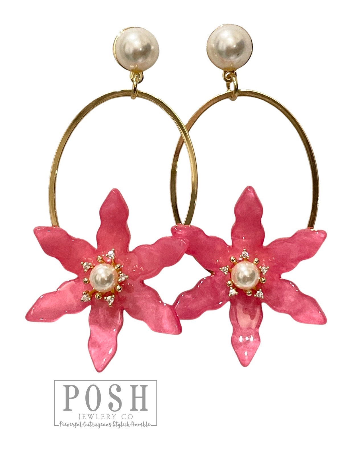 Fuchsia acrylic flower earring, last call