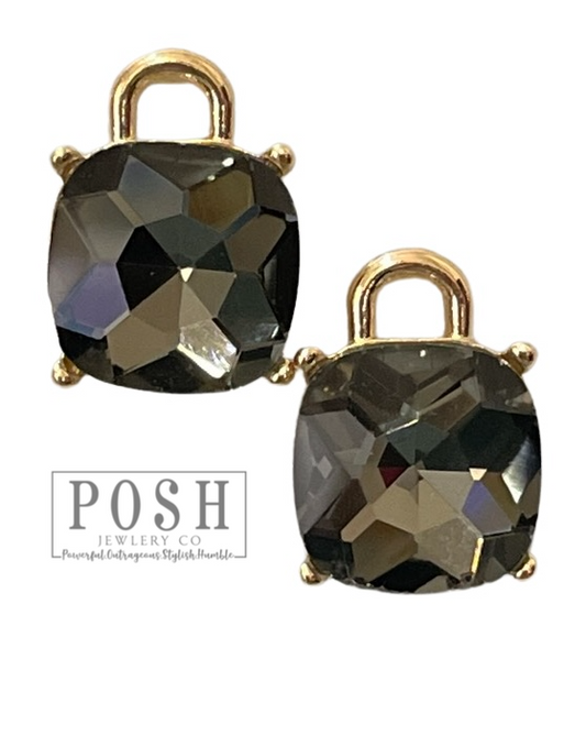Square rhinestone with gold arch post earring