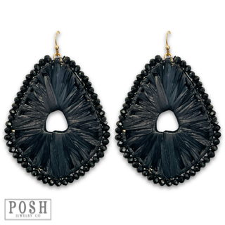 Raffia and bead wrapped teardrop earring, last call