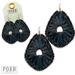 Raffia and bead wrapped teardrop earring, last call