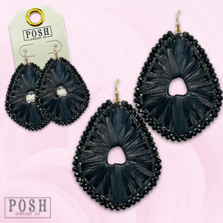 Raffia and bead wrapped teardrop earring, last call