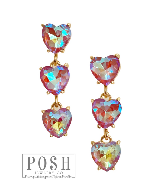 Triple heart rhinestone earring