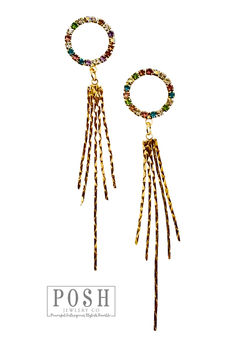 Rhinestone and fringe earring