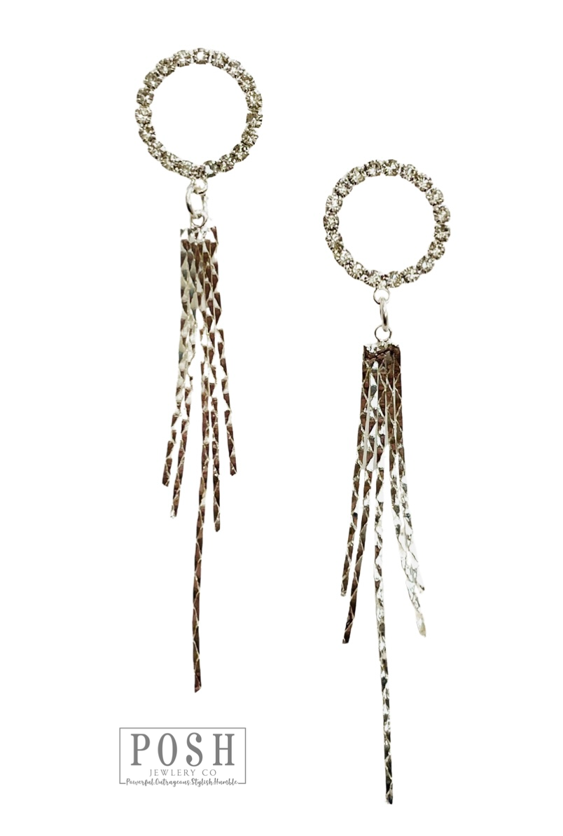 Rhinestone and fringe earring