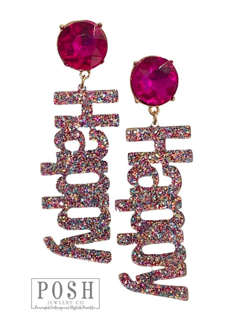 Rhinestone and glitter HAPPY earring, last call