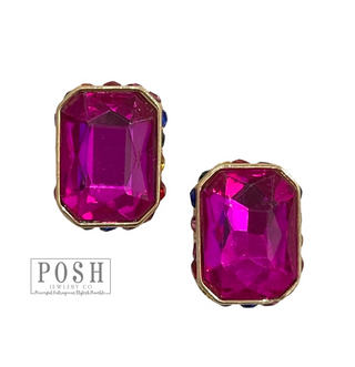Rectangle rhinestone post earring - LC