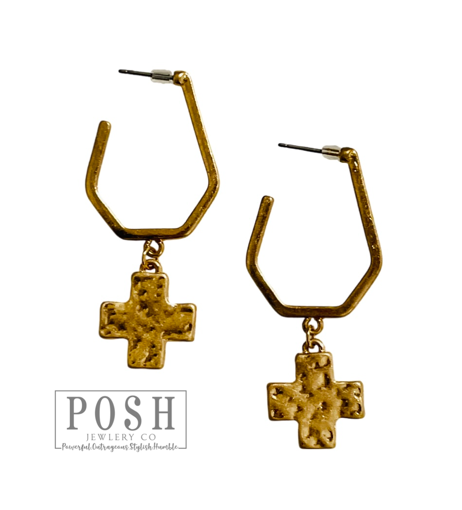 Square cross hoop earring, last call