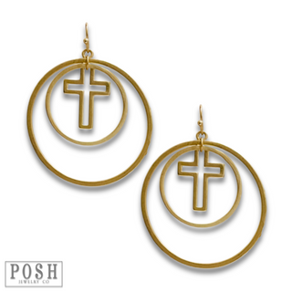 Double circle with center charm earring