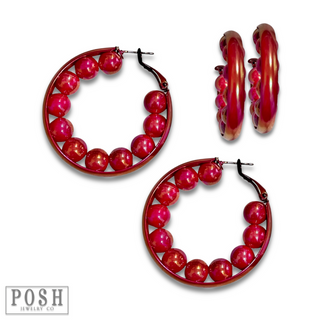 Iridescent hoop earring with beads