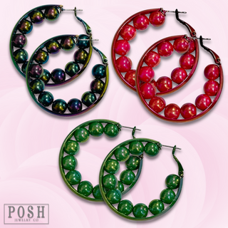 Iridescent hoop earring with beads
