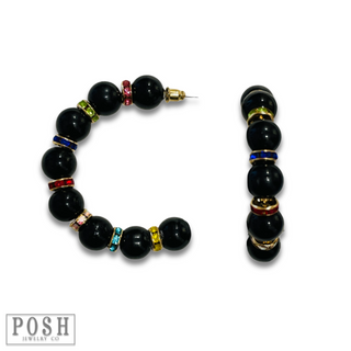 Black bead and rhinestone hoop earring, last call